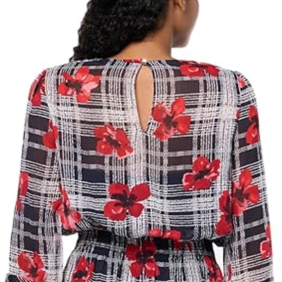 Floral Plaid Smocked Long Sleeve Dress - Picture 2 of 9